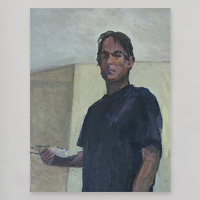 man with palette, standing