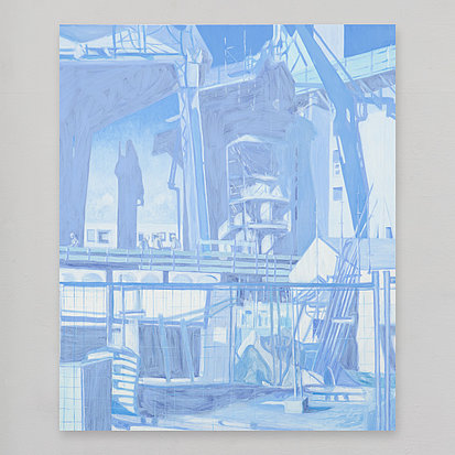 contractors on site (blue), triptych central panel