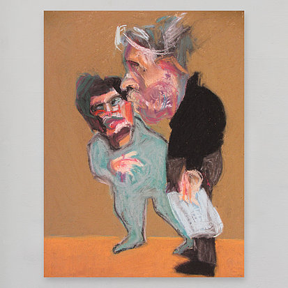 two figures, one with a bag