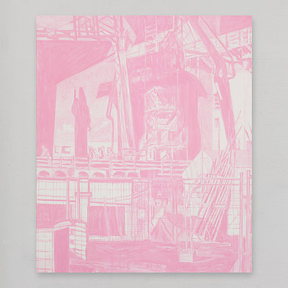 contractors on site (pink), triptych right panel