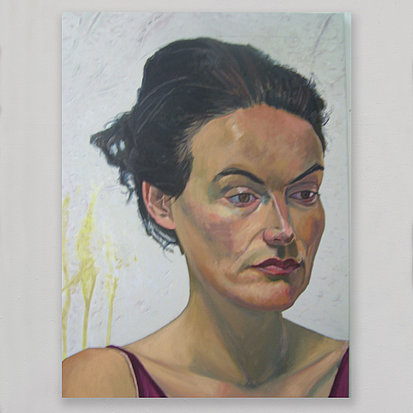 portrait of a woman with stained wall