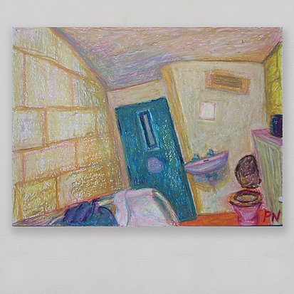 interior with blue door