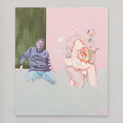 three figures in a room (Dem Schweinehund die Leviten lesen)